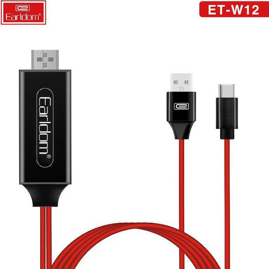 Earldom Cable HDMI male - Lightning male 2m Κόκκινο
