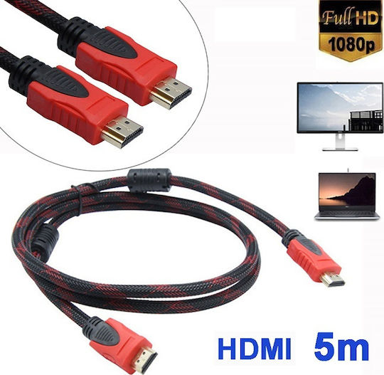 HDMI 1.4 High Speed 1080p 120Hz Braided Cable HDMI male - HDMI male 5m Κόκκινο