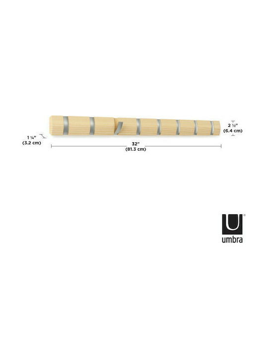 Umbra Wooden Wall Hanger 8 Hooks Brown 81.3x3.2x7.6cm