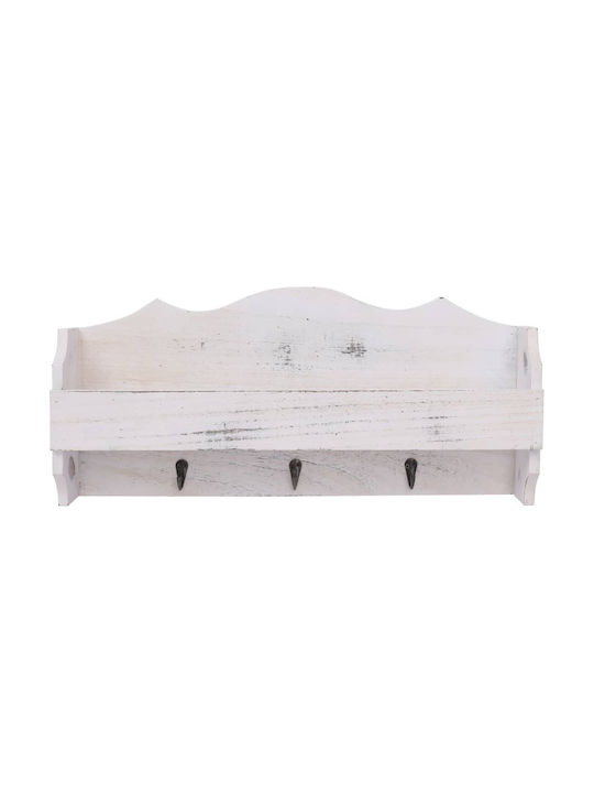 vidaXL Antique Wooden Wall Hanger 3 Hooks White 50x10x23cm