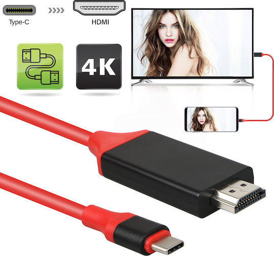 HDMI 1.3 Kabel HDMI-Stecker - USB-C-Stecker 2m Rot