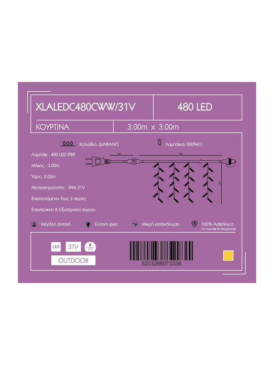 480 Lămpițe LED 3m. x 300buc Alb cald tip Perdea 1buc