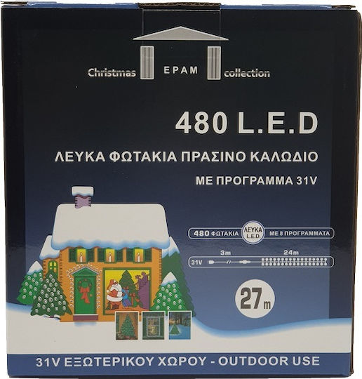480 Lichterketten LED 27m. Kaltes Weiß in Zeichenfolge 1Stück