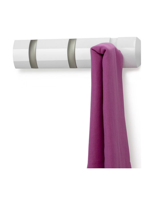 Umbra Κρεμάστρα Τοίχου Flip 3 Hook White Ξύλινη 3 Θέσεων Λευκή 33x3.2x7cm