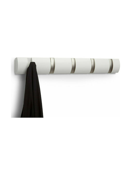 Umbra Wall Hanger Flip 5 Hook White Wooden 5 Hooks White 50.8x3.2x6.7cm