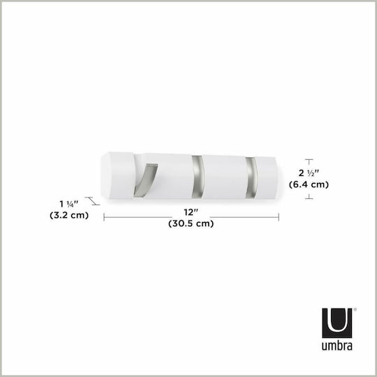 Umbra Wall Hanger Flip 3 Hook White Wooden 3 Hooks White 33x3.2x7cm