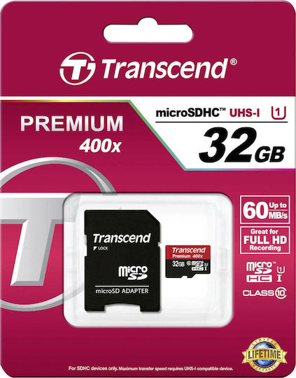 Premium 400x MicroSDHC 32GB U1 UHS-I 60MB/s С Адаптер
