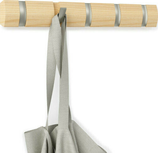 Umbra Κρεμάστρα Τοίχου Flip 5 Hook Natural Ξύλινη 5 Θέσεων Καφέ 50.8x3.2x6.7cm