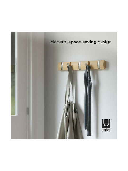 Umbra Wall Hanger Flip 5 Hook Natural Wooden 5 Hooks Brown 50.8x3.2x6.7cm