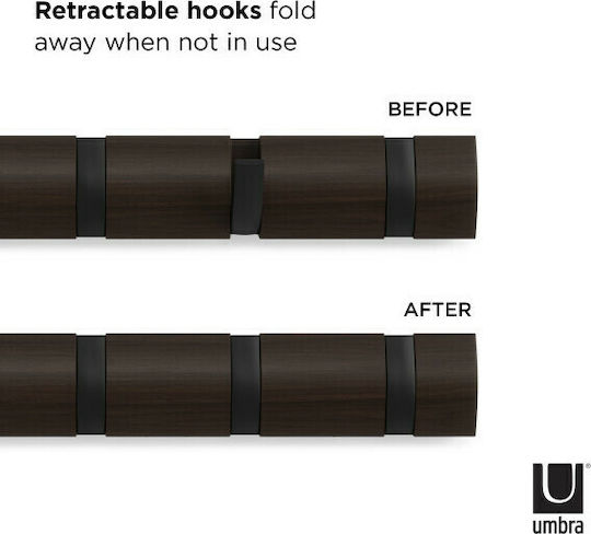 Umbra Κρεμάστρα Τοίχου Flip 8 Hook Black Ξύλινη 8 Θέσεων Καφέ 81.3x3.2x7.6cm