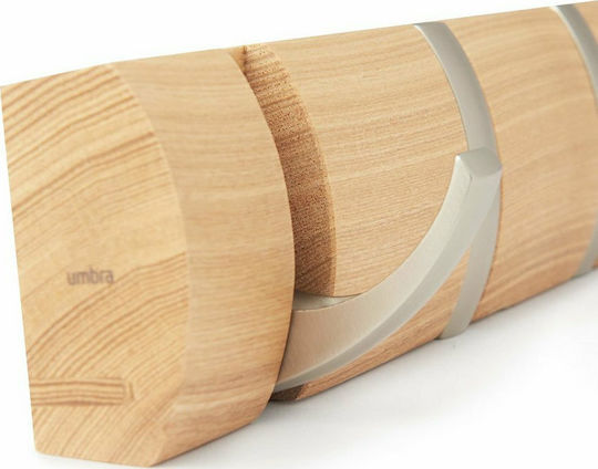 Umbra Κρεμάστρα Τοίχου Flip 5 Hook Natural Ξύλινη 5 Θέσεων Καφέ 50.8x3.2x6.7cm