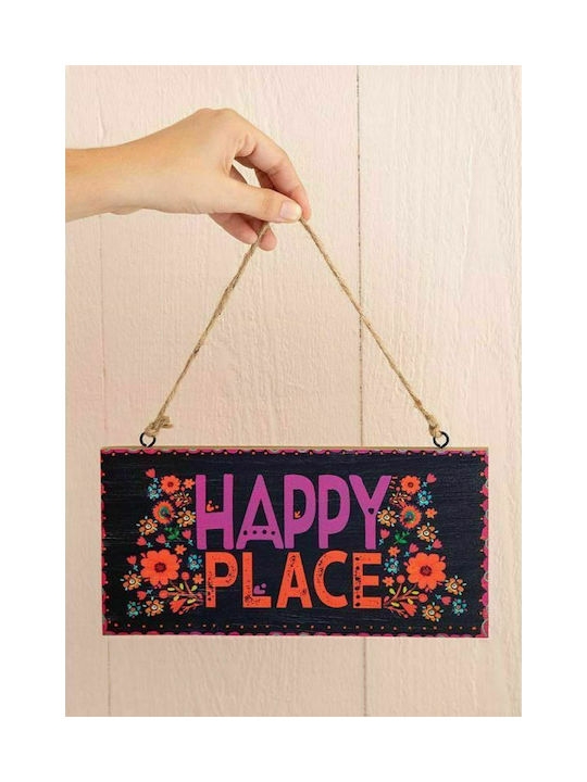 Natural Life Wooden Wall Sign Happy Place 25.4x12.7cm