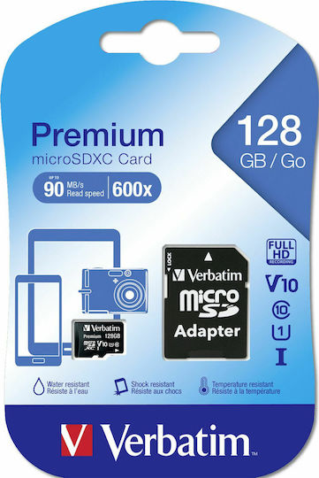 Verbatim Premium microSDXC 128GB U1 UHS-I 45MB/s με αντάπτορα