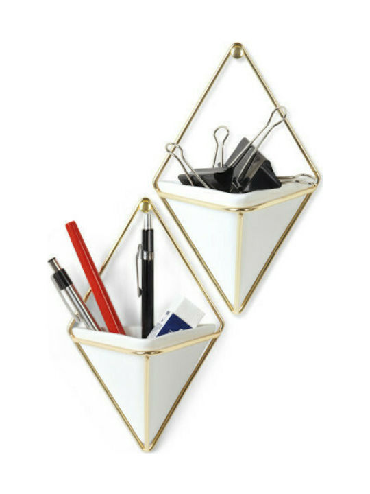 Umbra Set Wanddekorationen aus Keramik Trigg Small White/Gold 12x6.4x19cm 2pcs