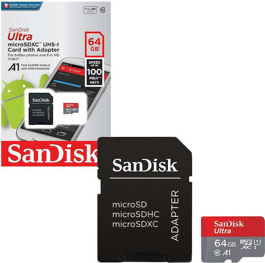 Sandisk Ultra microSDXC 64GB Class 10 U1 A1 UHS-I with Adapter
