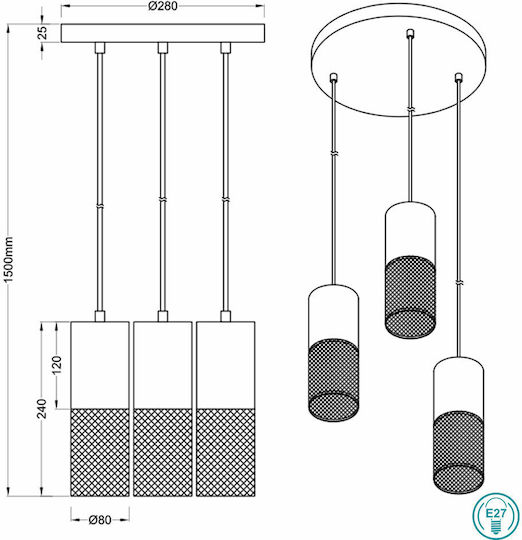 Trio Lighting Tosh Pendant Light Brown with Socket E27 28x150cm