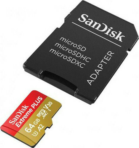 Sandisk Extreme Plus microSDXC 64GB Class 10 U3 V30 A2 UHS-I with Adapter