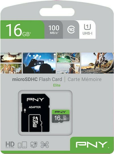PNY Elite MicroSDHC 16GB U1 UHS-I 100MB/s с адаптер