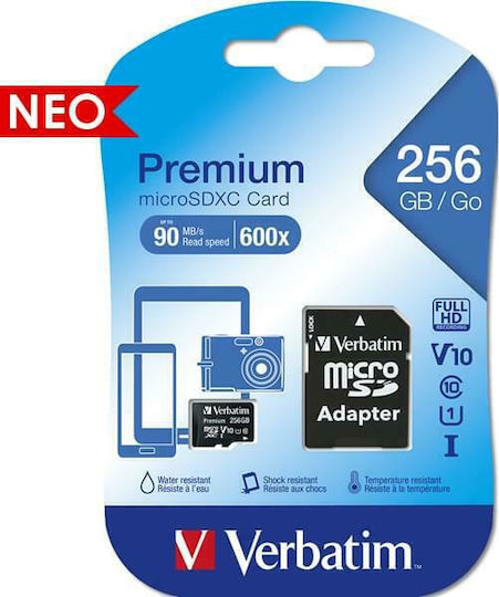 Verbatim Premium MicroSDXC 256GB U1 UHS-I 90MB/s With Adapter