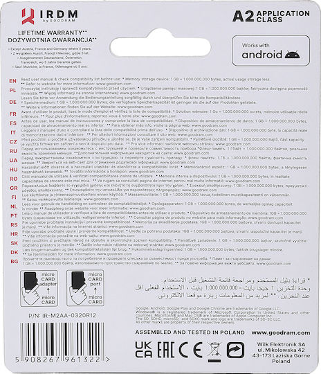 GoodRAM IRDM M2AA A2 microSDXC 32GB U3 V30 A2 UHS-I 170MB/s με αντάπτορα