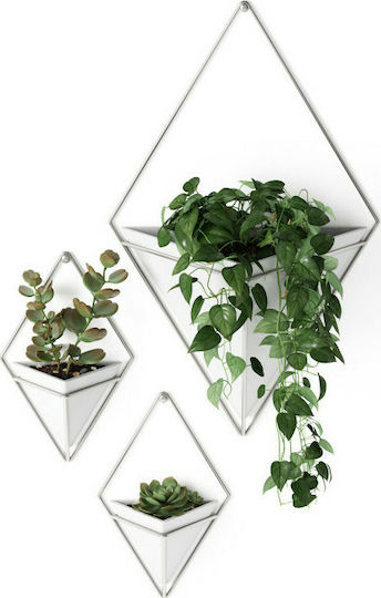 Umbra Set of Decorative Wall Decor made of Ceramic Material Trigg Small White/Nickel Checkmate 12x6.4x19cm 2pcs