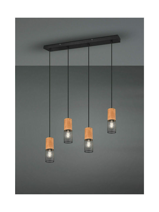 Trio Lighting Tosh Ρυθμιζόμενο Κρεμαστό Φωτιστικό Μαύρο Ράγα για 4 Λαμπτήρες E27 65x9x150εκ.