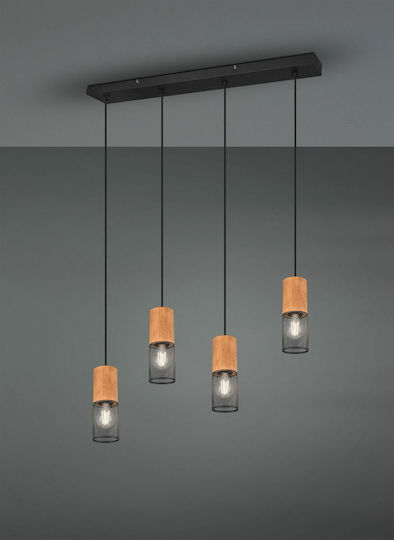 Trio Lighting Tosh Adjustable Pendant Light Black Rail for 4 Bulbs E27 65x9x150cm