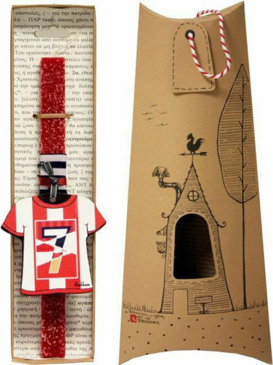 Easter Candle Round Scented Handmade with Box Round with Football Jersey 30cm Red