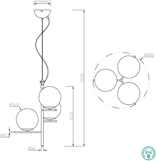 Trio Lighting Pure Verstellbar Hängelampe Bronze mit Fassung E14, E.14 40cm.