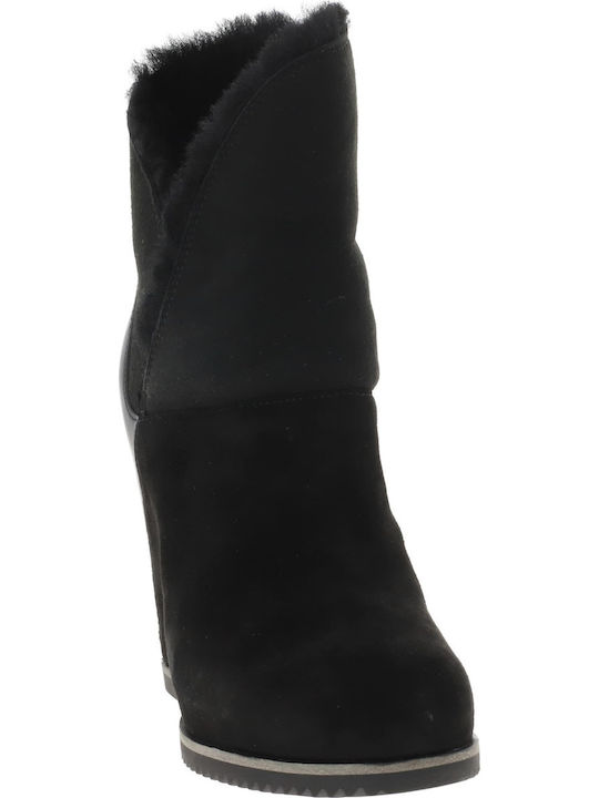 1105576 Suede Women's Ankle Boots Platform & Fur Black