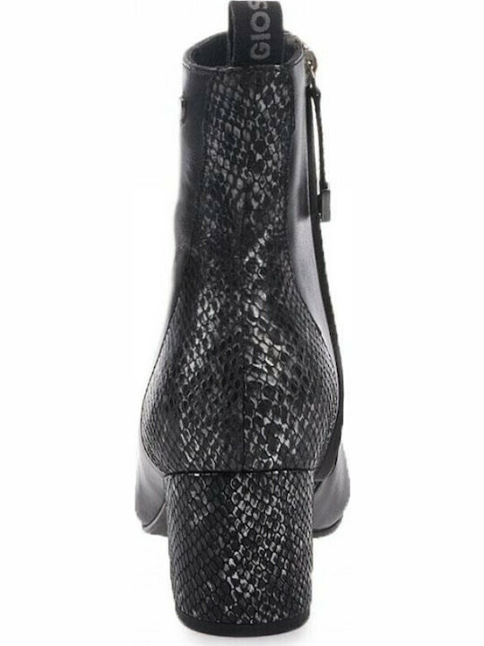 56674 Leather Women's Ankle Boots with Medium Heel Black
