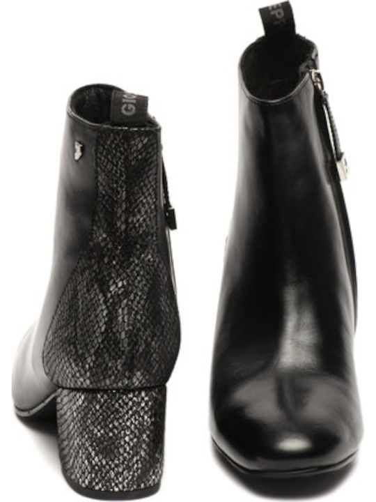 56674 Leather Women's Ankle Boots with Medium Heel Black