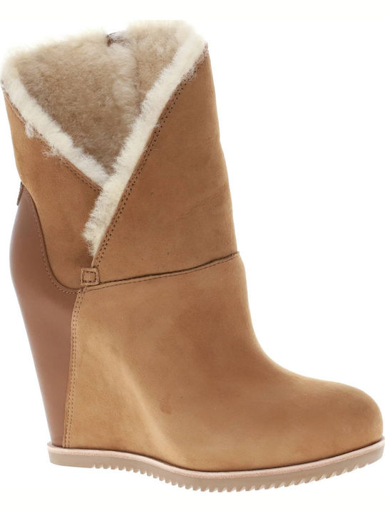 1105576 Suede Women's Ankle Boots Platform & Fur Chestnut