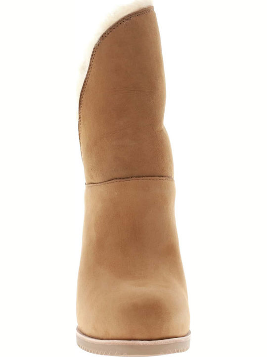 1105576 Suede Women's Ankle Boots Platform & Fur Chestnut