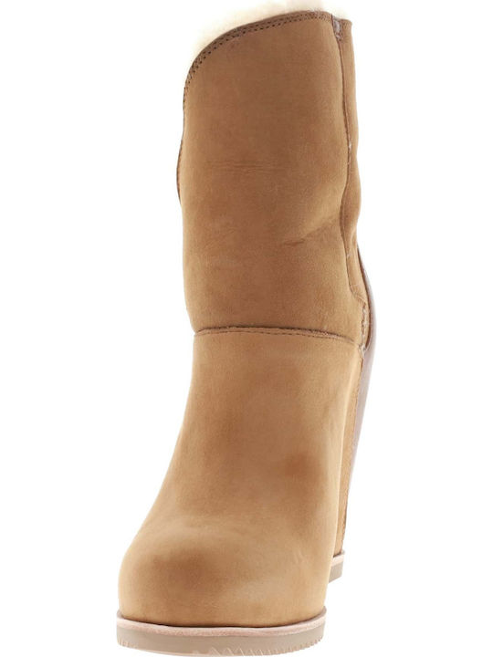 1105576 Suede Women's Ankle Boots Platform & Fur Chestnut