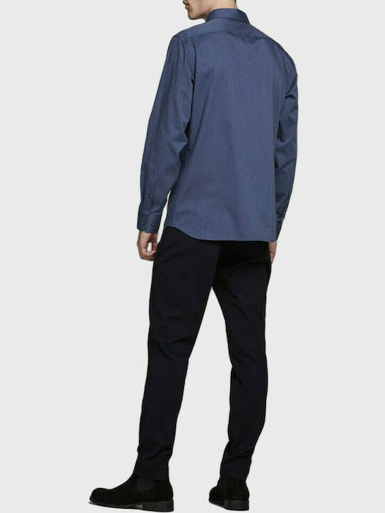 Jack & Jones Men's Shirt Long Sleeve Cotton Navy Blue