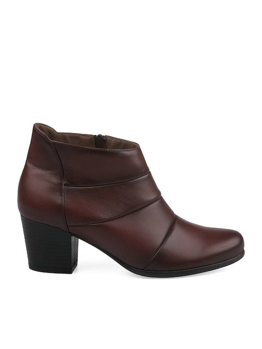 Leather Women's Ankle Boots with Medium Heel Burgundy