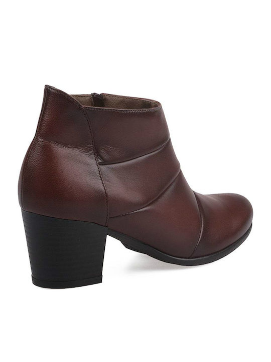 Leather Women's Ankle Boots with Medium Heel Burgundy