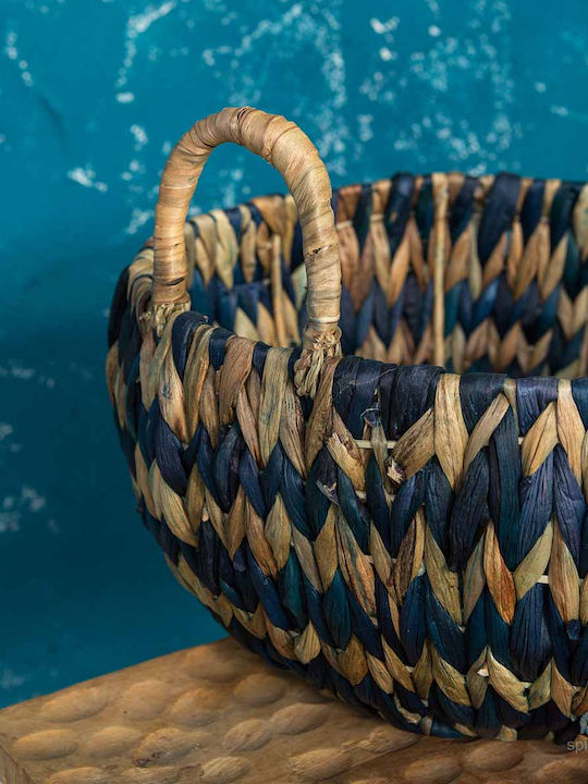 Nima Saira Decorative Basket Wicker with Handles Blue 40x40x20cm