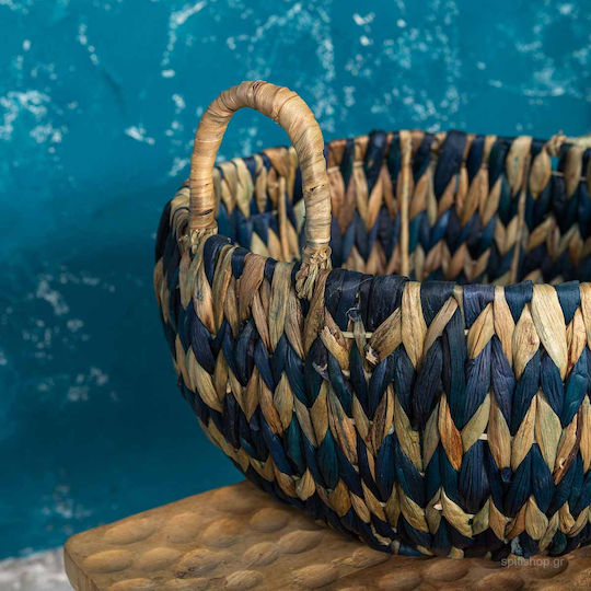Nima Saira Decorative Basket Wicker with Handles Blue 40x40x20cm