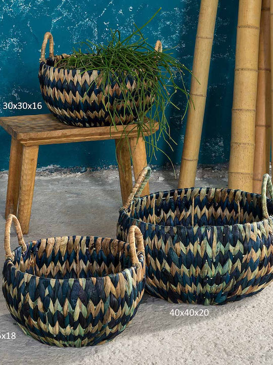 Nima Saira Decorative Basket Wicker with Handles Blue 40x40x20cm