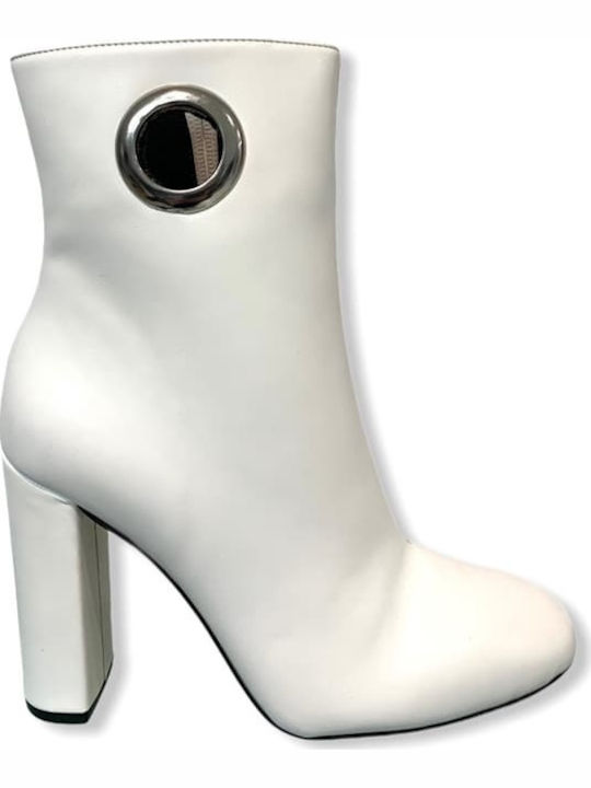 Ghete Dama Ankle Boots cu Toc Alb