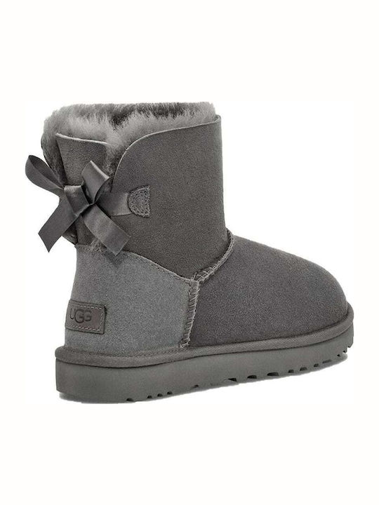 Mini Bailey Bow II Suede Women's Ankle Boots with Fur Gray