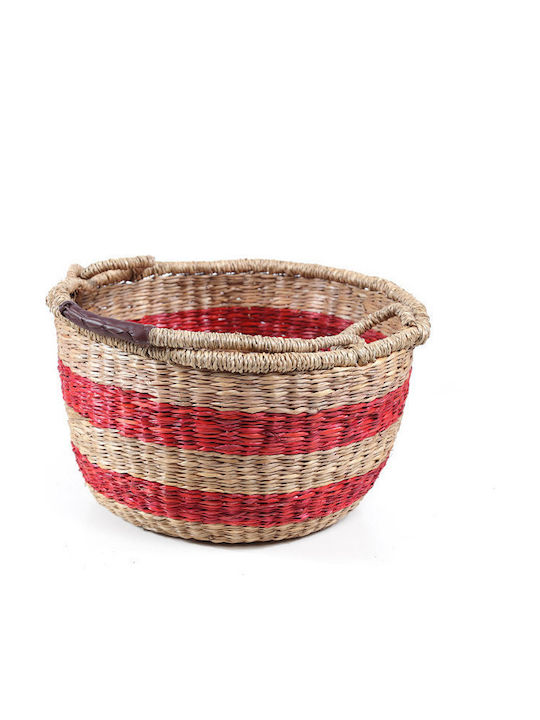 Soulworks Set of Decorative Baskets Straw with Handles Red-Natural 5pcs