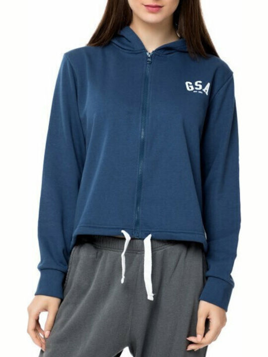 Glory 37-28002 Gekürzte Damen Sweatshirt Strickjacke mit Kapuze Blau