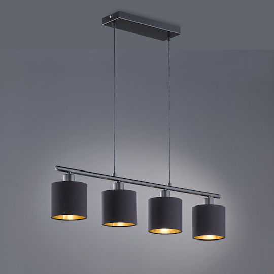 Trio Lighting Tommy Ρυθμιζόμενο Κρεμαστό Φωτιστικό Μαύρο Ράγα για 4 Λαμπτήρες E14 75x12x150εκ.