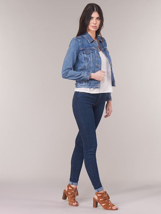 Original Trucker Women's Short Jean Jacket for Spring or Autumn Blue