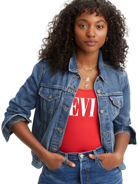 Original Trucker Women's Short Jean Jacket for Spring or Autumn Blue