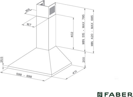 Faber Value PB 4 2L X A90 Chimney Vent Hood 90cm Inox