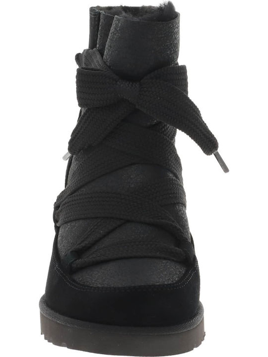 Classic Suede Women's Ankle Boots Platform & Fur Black
